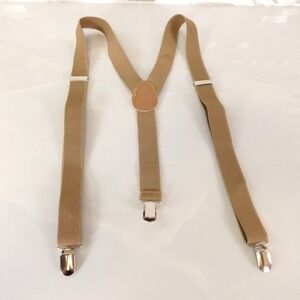 Boys Tan Suspenders Solid Beige Silver Clip Y‎ Back Classic Adjustable Stretch